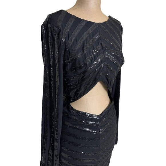 House of CB Mini Dress Black Sequin Long Sleeve Backless Cut out Front - Picture 6 of 10